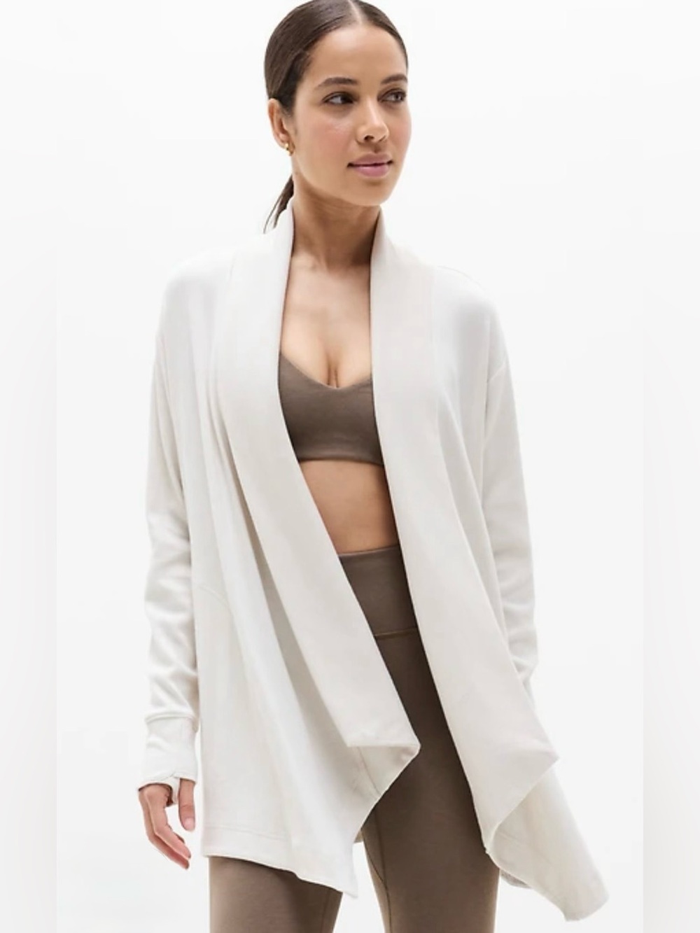 Athleta White Open-Front Draped Cardigan - Lightweight Layer